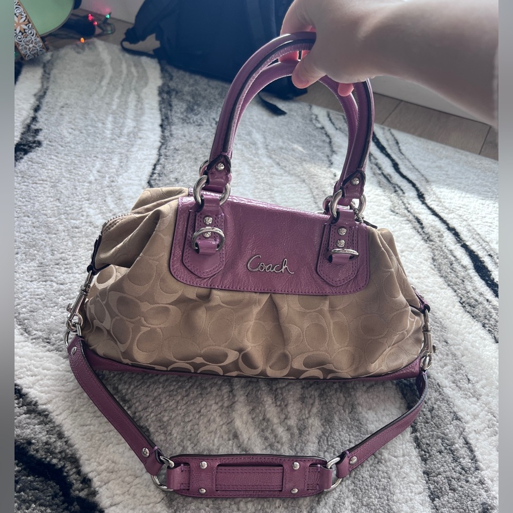 Coach Pink Leather Signature Key Tag Charm